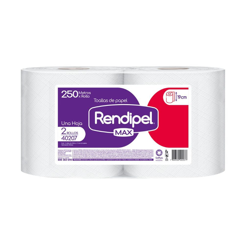 Toalla Una Hoja 250 Mts x2 PAPEL TISSUE RENDIPEL MAX 