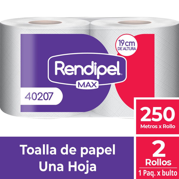 Toalla Una Hoja 250 Mts x2 PAPEL TISSUE RENDIPEL MAX 