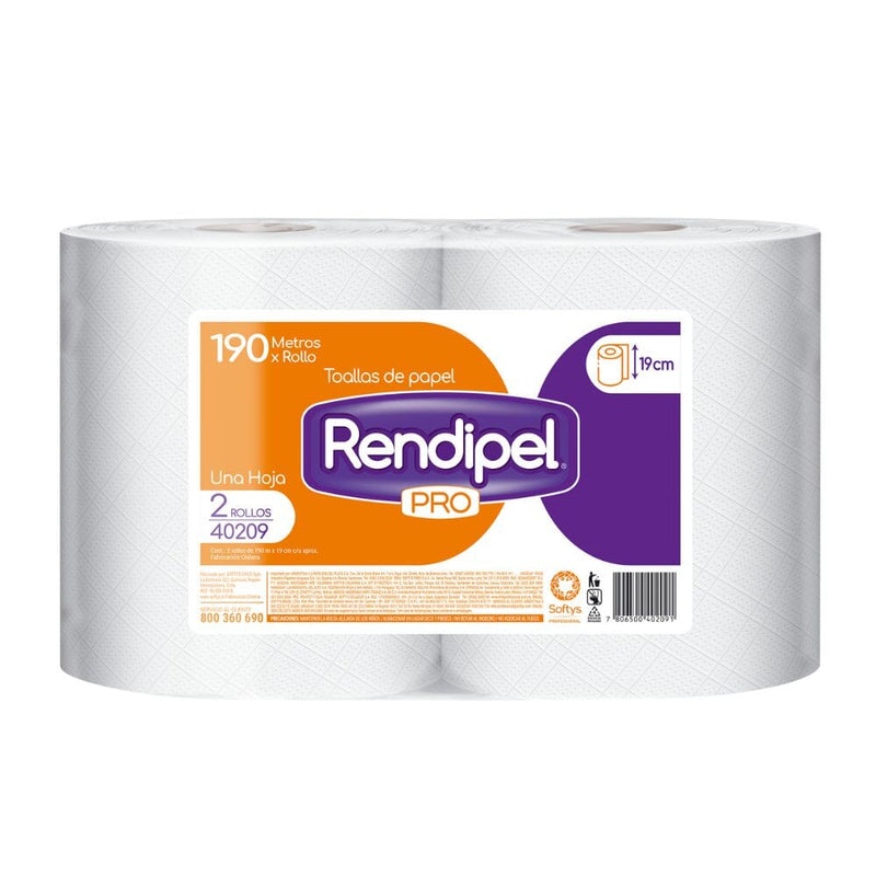 Toalla Una Hoja 190 Mts X 2 PAPEL TISSUE RENDIPEL PRO 