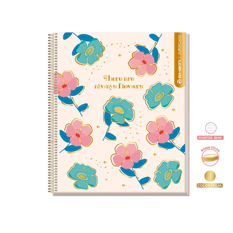 Cuaderno Super Class 1/2 Oficio Flowers 120 Hojas OFICINA Y LIBRERIA RHEIN 