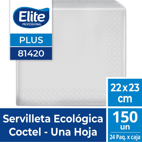 Servilleta Coctel Ecológica Hoja Simple 24 Paquetes x 150 Un PAPEL TISSUE ELITE PROFESSIONAL 