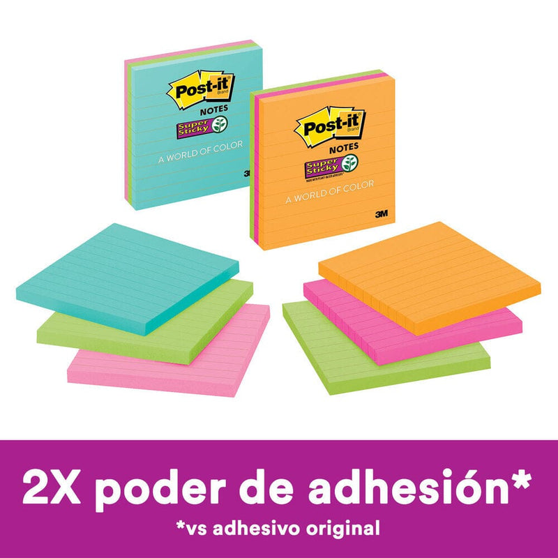 Nota Adhesiva 1 Un X 100 Hojas 10 X 10 Cm Super Adhesivas Color Surtido OFICINA Y LIBRERIA 3M 