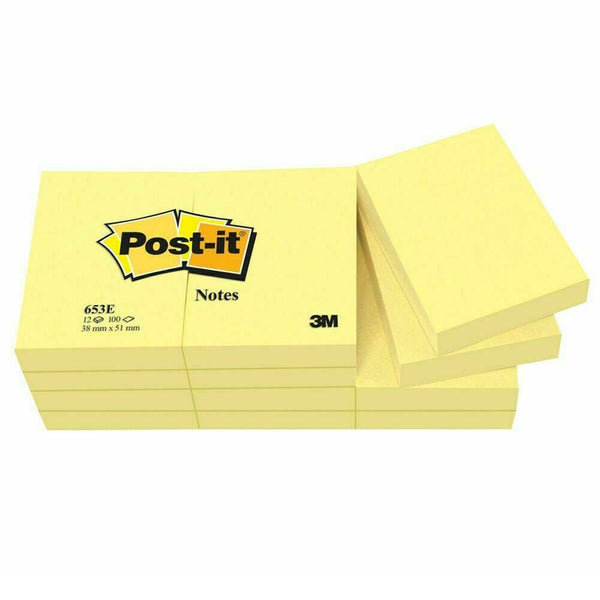 Nota Adhesiva 12 Un X 100 Hojas 3.5 X 4.8 Cm Amarillo 653 OFICINA Y LIBRERIA 3M 