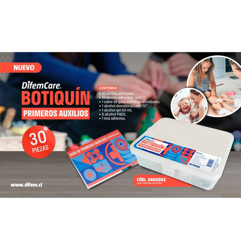 BOTIQUIN PRIMEROS AUXILIOS 30 PIEZAS DIFEM CARE 