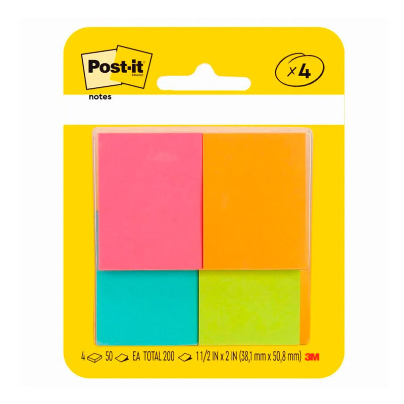 Nota Adhesiva 4 Un X 50 Hojas 3.5 X 4.8 Cm Surtido Neon T-653 OFICINA Y LIBRERIA 3M 