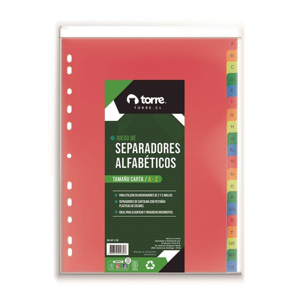 Separador Carta Indice A Z Cartulina OFICINA Y LIBRERIA TORRE 