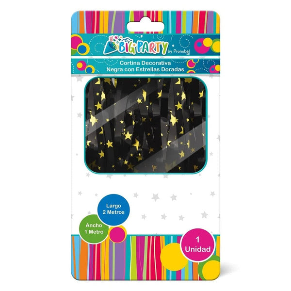Cortina Negra Con Estrella Dorada 2 Mt 1 Unidad COTILLON BIG PARTY 