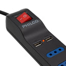 Alargador Múltiple 4+2Usb 1.5 mt Negro Switch TECNOLOGÍA PHILCO 