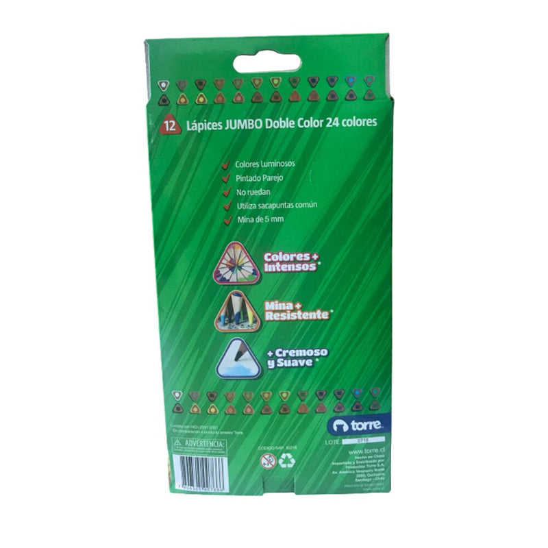 Lápices Doble Color 12 Lápices Triangulares Jumbo 24 Colores OFICINA Y LIBRERIA TORRE 
