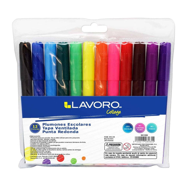Plumón Escolar Jumbo Punta Redonda Cuerpo Plástico Colores Surtidos 12 Un OFICINA Y LIBRERIA LAVORO 