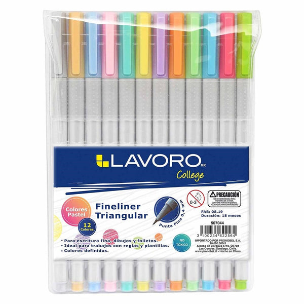 Lápiz Fibra 0.4 mm 12 Colores Pastel OFICINA Y LIBRERIA LAVORO 
