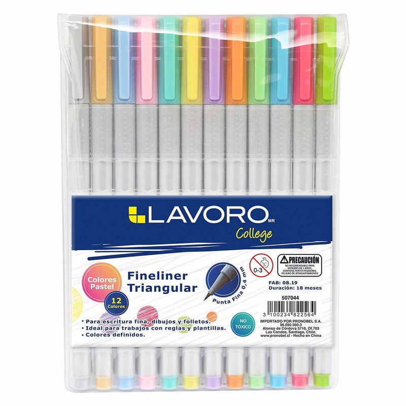 Lápiz Fibra 0.4 mm 12 Colores Pastel OFICINA Y LIBRERIA LAVORO 