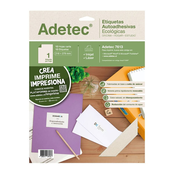 Etiqueta Injet/Laser Ecológica Carta 216X279 10 Hojas OFICINA Y LIBRERIA ADETEC 