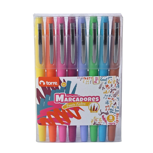 Marcadores Punta Fielt 0.7 Mm 8 Colores TORRE 
