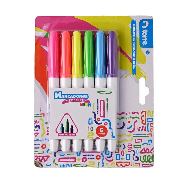 Set Marcadores Permanentes Neon 6 Colores TORRE 