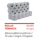 Rollo Papel Térmico 80X80 Mt X 13 44 Gr 10 Un OFICINA Y LIBRERIA ENGATEL 