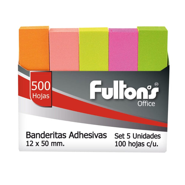 Banderitas Adhesivas Papel Paquete 5X100 Neón Surtido OFICINA Y LIBRERIA FULTONS 