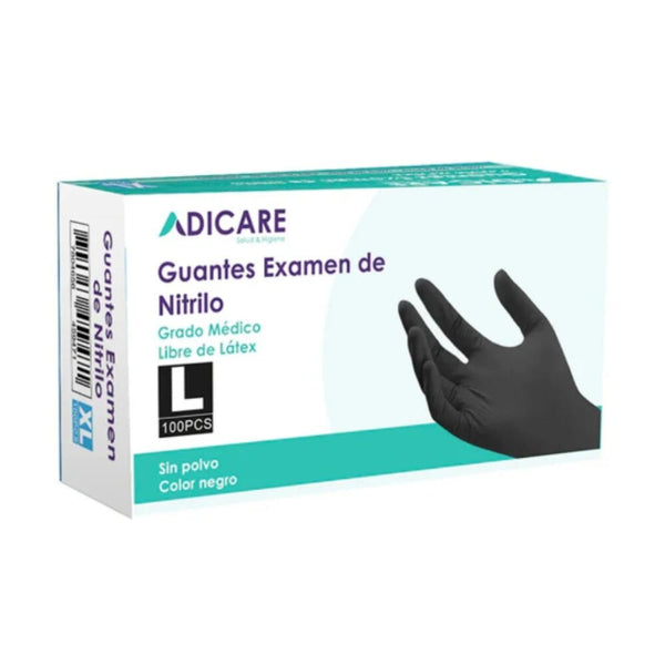 Guante Nitrilo Sin Polvo 100 Und Negro Talla L CUIDADO PERSONAL ADICARE 