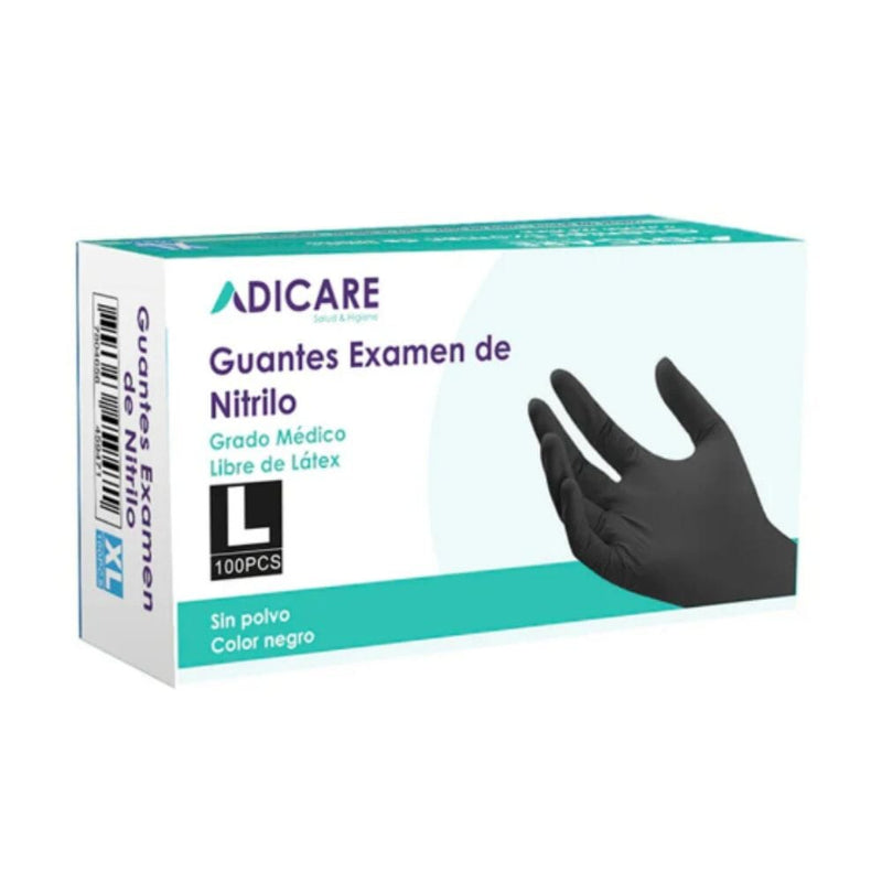 Guante Nitrilo Sin Polvo 100 Und Negro Talla L CUIDADO PERSONAL ADICARE 