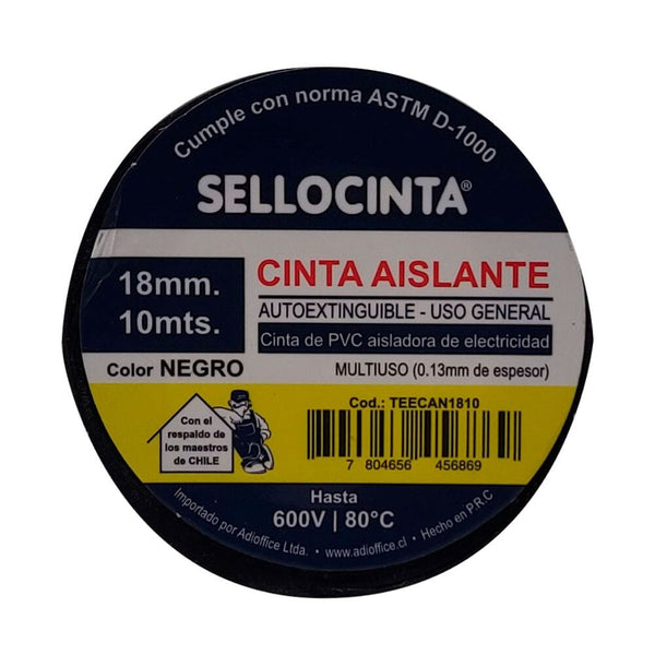 CINTA AISLANTE ELECTRICA NEGRA 18 MM X 10 MT FERRETERIA SELLOCINTA 