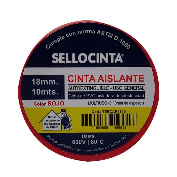 CINTA AISLANTE ELECTRICA ROJA 18 MM X 10 MT FERRETERIA SELLOCINTA 