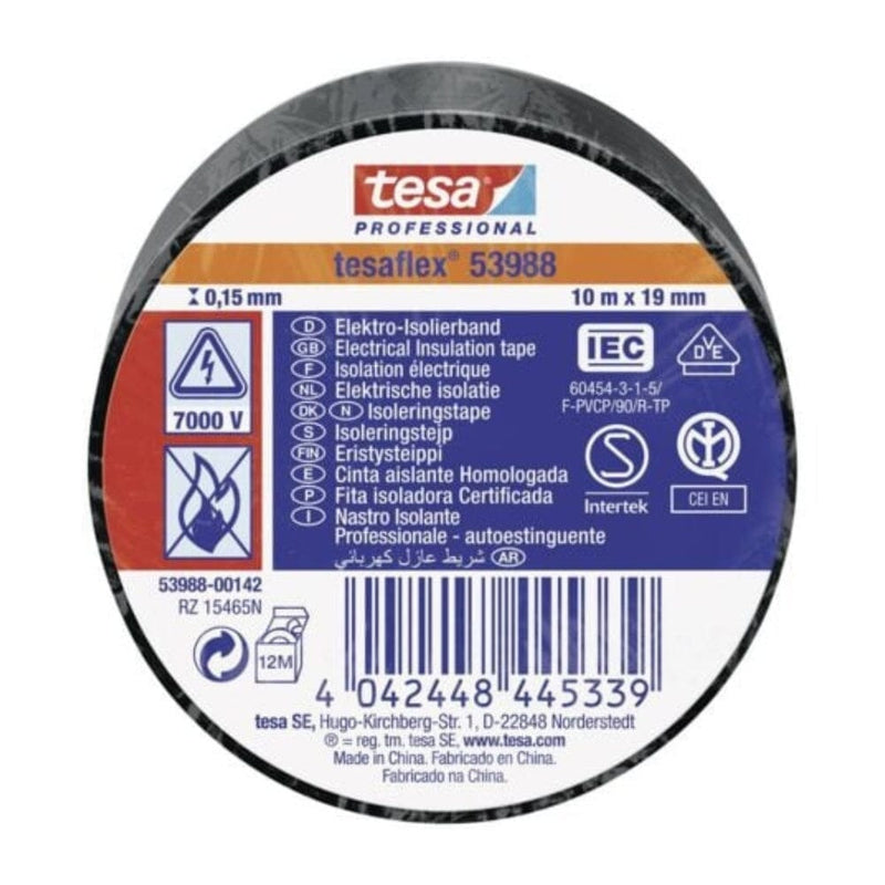 Cinta Adhesiva Aislante Negra 19 Mm X10 Mt FERRETERIA TESA 