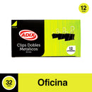 Clips Doble 12 Un 32 Mm Negro 1 1/4 Pulgada OFICINA Y LIBRERIA ADIX 