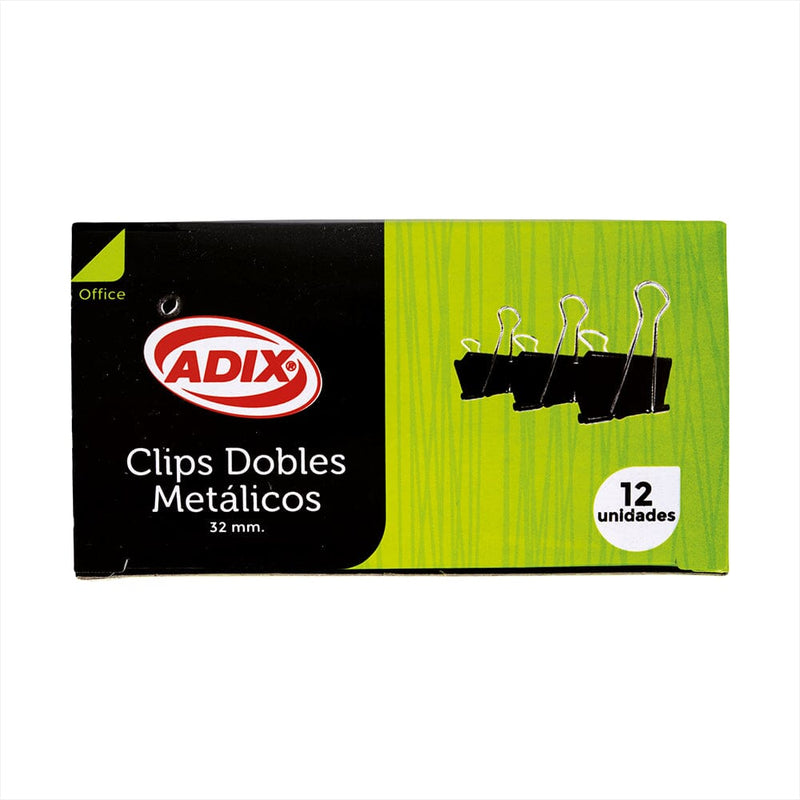 Clips Doble 12 Un 32 Mm Negro 1 1/4 Pulgada OFICINA Y LIBRERIA ADIX 