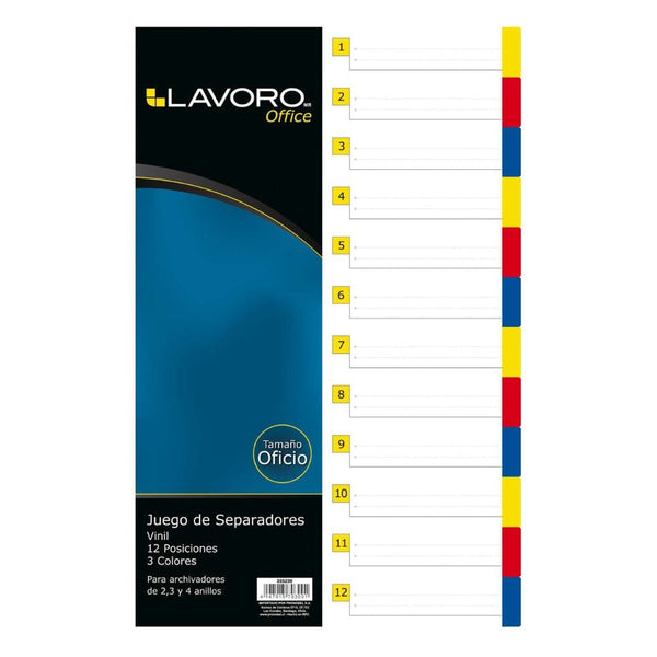 Separador Oficio 12 Divisiones Pp Color OFICINA Y LIBRERIA LAVORO 
