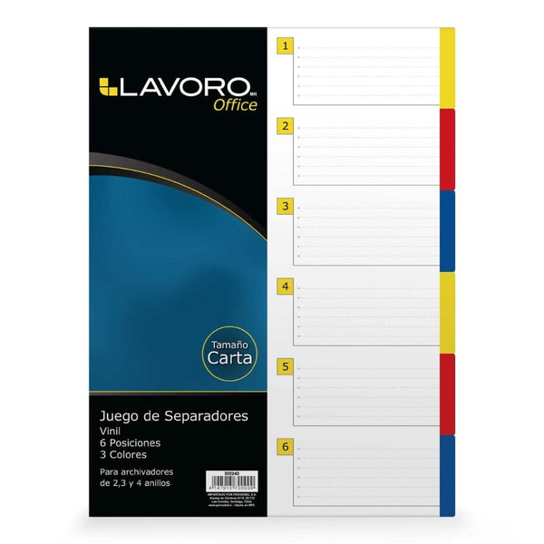 Separador Carta 6 Divisiones Pp Color OFICINA Y LIBRERIA LAVORO 