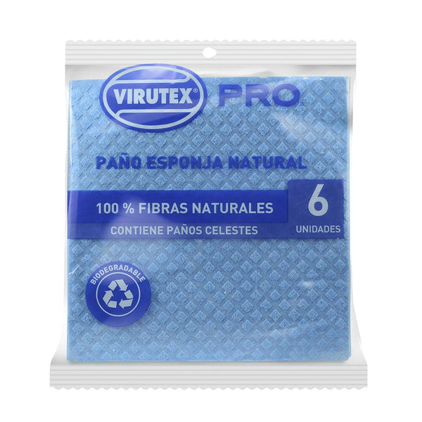 Paño Esponja Natural Celeste 6 Unidades VIRUTEX 