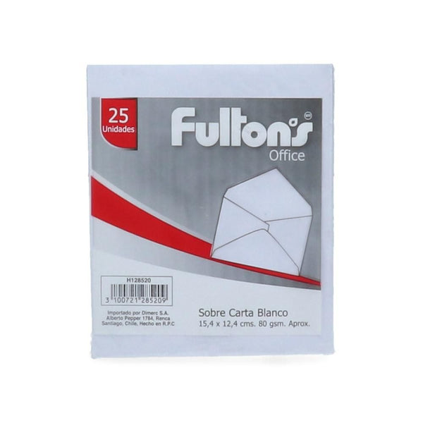 Sobre Carta Blanco 15.4 X 12.5 cm 80 gr 25 Un FULTONS 