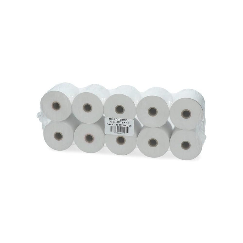 Rollo Papel Termico Paquete 57 Mm X 40 Mt X 13 Cm 55 Gr 10 Un ENGATEL Blanco 