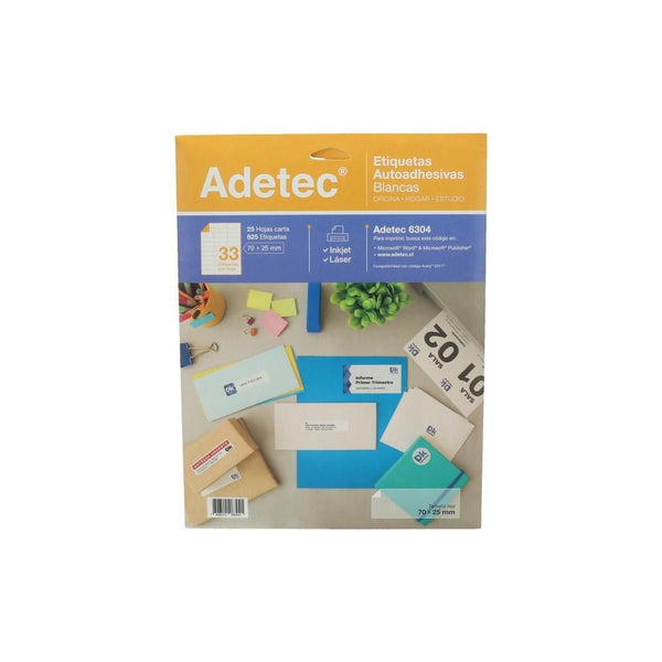Etiqueta Inkjet/Laser 70 X 25 Mm 825 Un ADETEC Blanco 