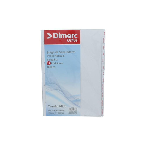 Separador Oficio Indice Mensual Cartulina DIMERC Blanco 