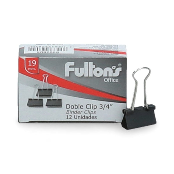 Clips Doble 19 mm Negro 3/4 Pulgada 12 Un FULTONS Negro 