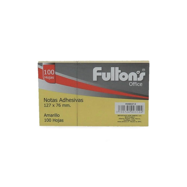 Nota Adhesiva 1 Un X 100 Hojas 7.6 X 12.7 Cm Amarillo 655 Block FULTONS 