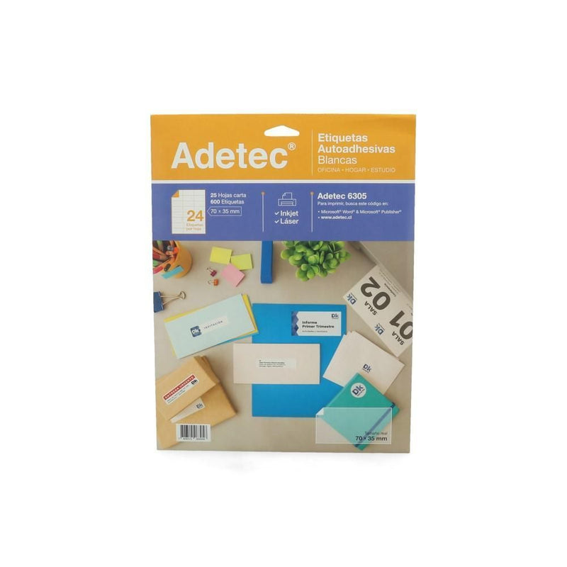 Etiqueta Inkjet/Laser 70 X 35 Mm 600 Un ADETEC Blanco 