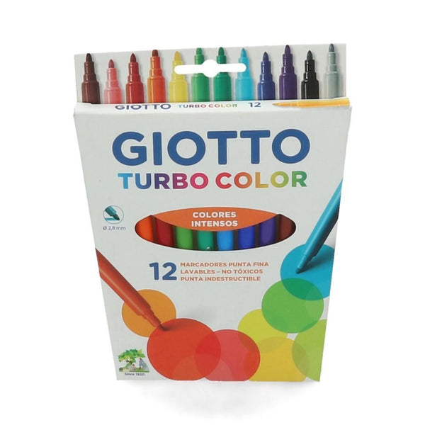 Plumón Punta Redonda Cuerpo Plástico 12 Colores GIOTTO Colores Surtidos 