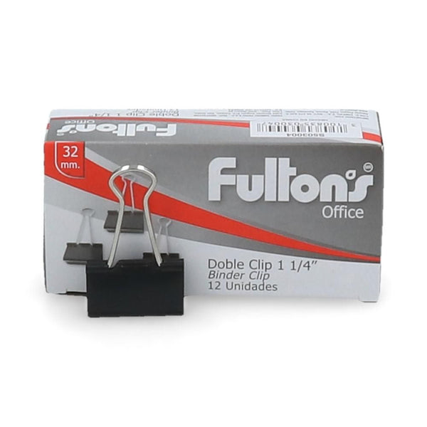 Clips Doble 32 mm Negro 1 1/4 12 Un FULTONS Negro 