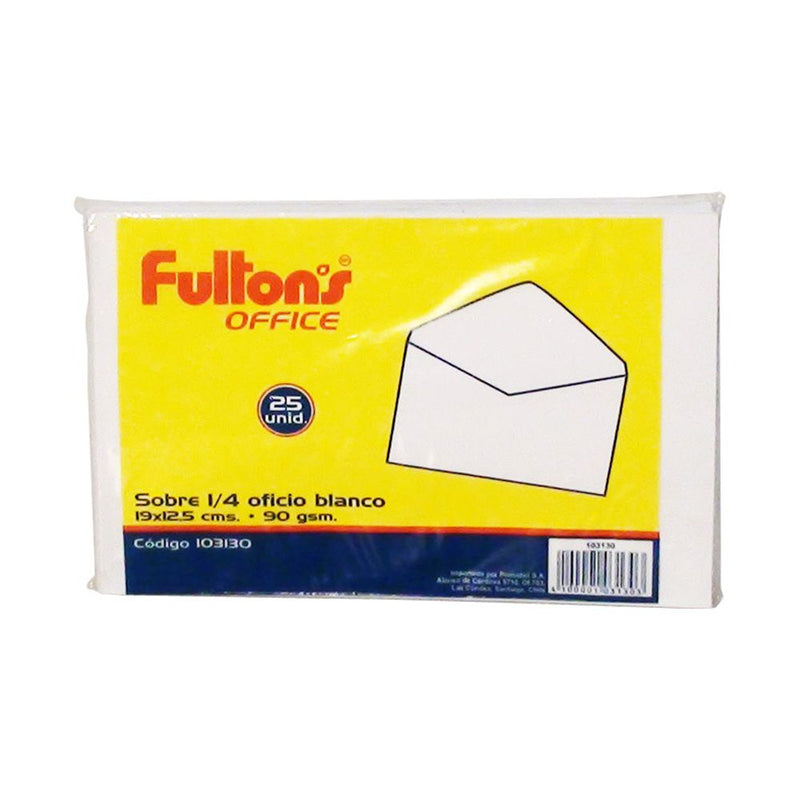 Sobre 1/4 Oficio Blanco 90 gr 25 Un FULTONS 