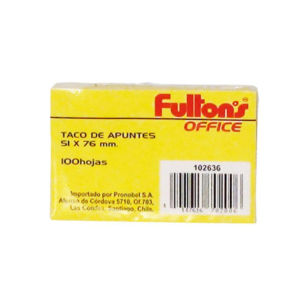 Nota Adhesiva 1 Un X 100 Hojas 5.1 X 7.6 Cm Amarillo 656 Block FULTONS 