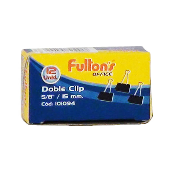 Clips Doble 15 mm Negro 1/2 Pulgada 12 Un FULTONS Negro 