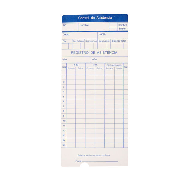 Tarjeta Troquelada Reloj Control K310 TOTALPACK 