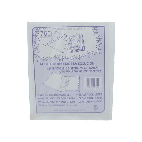Separador Carta 10 Posiciones Blanco J.S. 