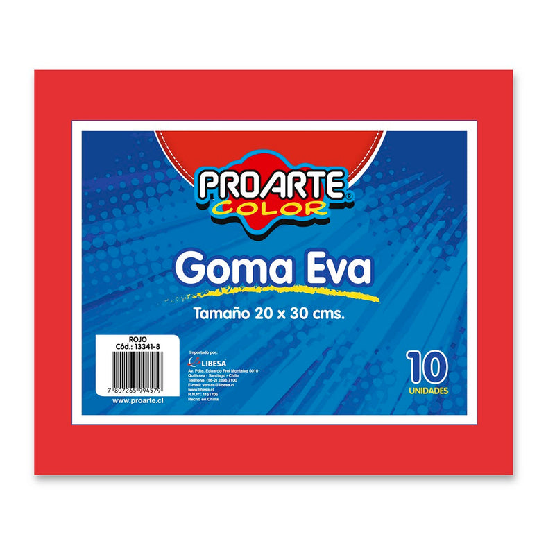 Goma Eva Rojo 20 X 30 cm 10 Hojas PROARTE Rojo 