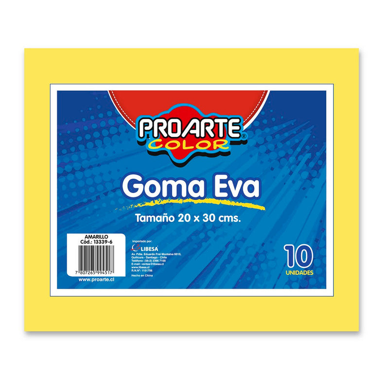 Goma Eva Amarillo 20 X 30 cm 10 Hojas PROARTE Amarillo 