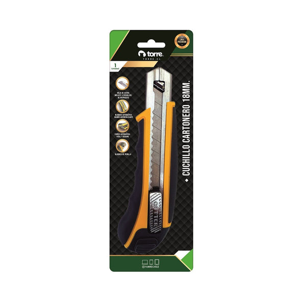 Cuchillo Cartonero Grande 18 mm Antideslizante Y Seguro, Guía Larga TORRE 