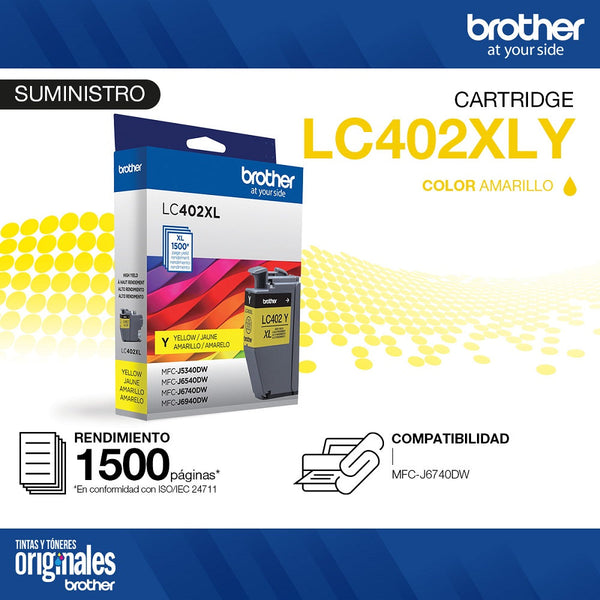 Cartucho Tinta Lc402Xys Amarillo 1500 Paginas BROTHER 