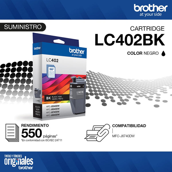 Cartucho Tinta Lc402Bks Negro 550 Paginas BROTHER 